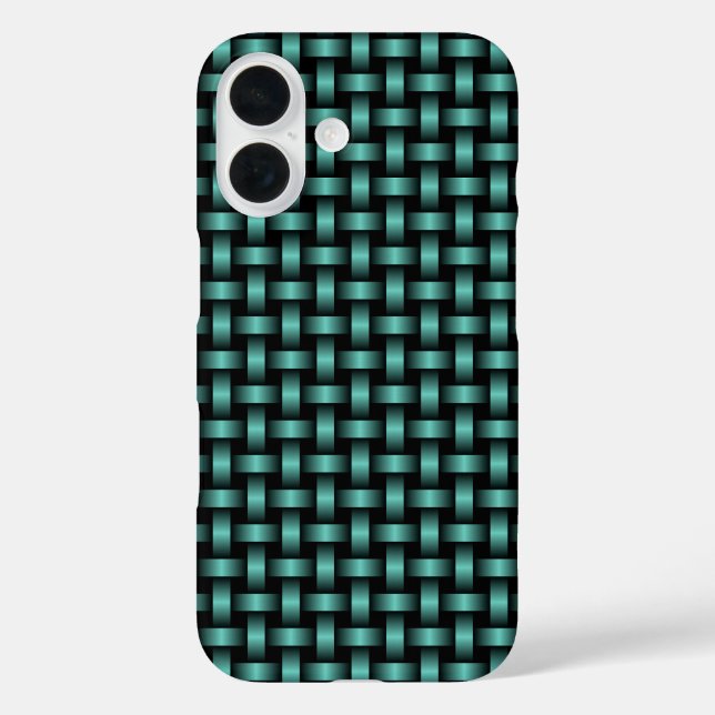 Funda iPhone 16 Patrón de tejido negro verde azulado (Reverso )