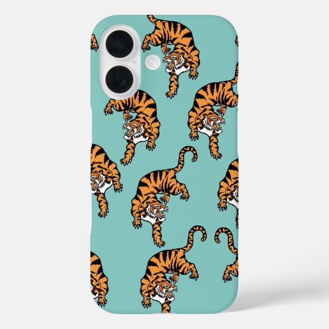 Funda iPhone 16 Patrón de tigres de Asia (Reverso )