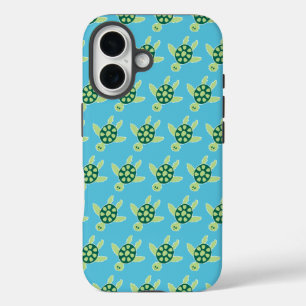 Funda iPhone 16 Patrón de tortugas de baño Azul