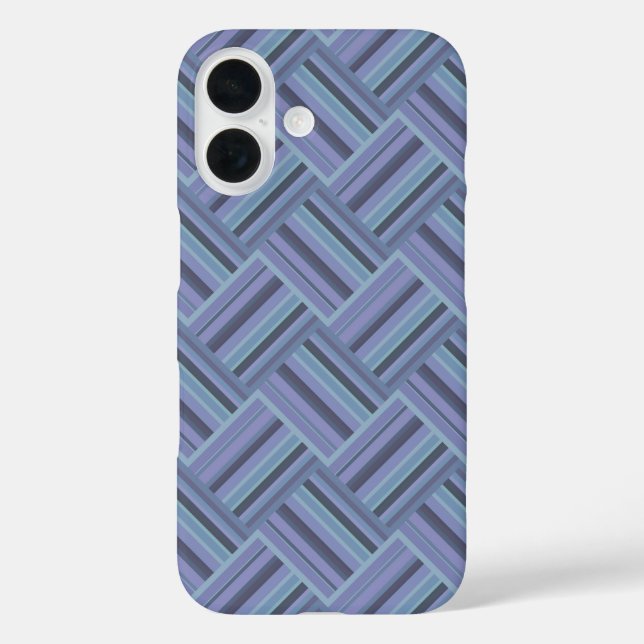 Funda iPhone 16 Patrón de trama de rayas diagonales azul-gris (Reverso )