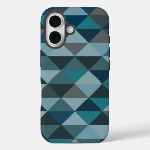 Funda iPhone 16 Patrón de triángulo geométrico en degradado azul