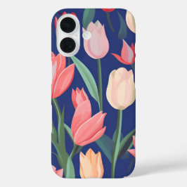Funda iPhone 16 Patrón de tulipanes.