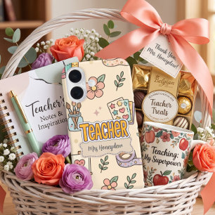 Funda iPhone 16 Patrón de útiles escolares para maestros de pastel