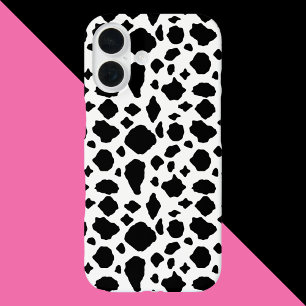Funda iPhone 16 Patrón de vaca negro y blanco