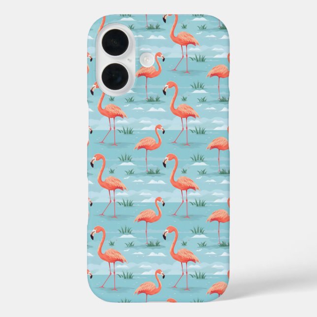 Funda iPhone 16 Patrón de verano de Flamingo (Reverso )
