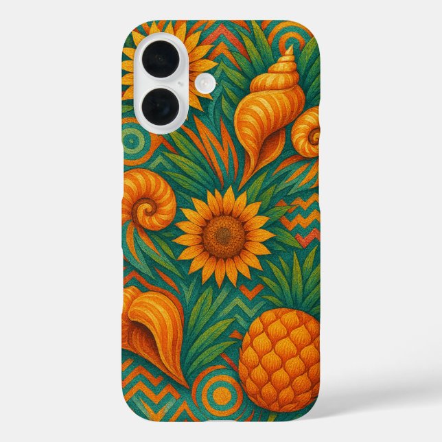 Funda iPhone 16 Patrón de verano vibrante - Temporada tropical (Reverso )