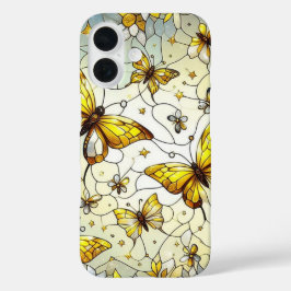 Funda iPhone 16 Patrón de vidrio de manchas de mariposas