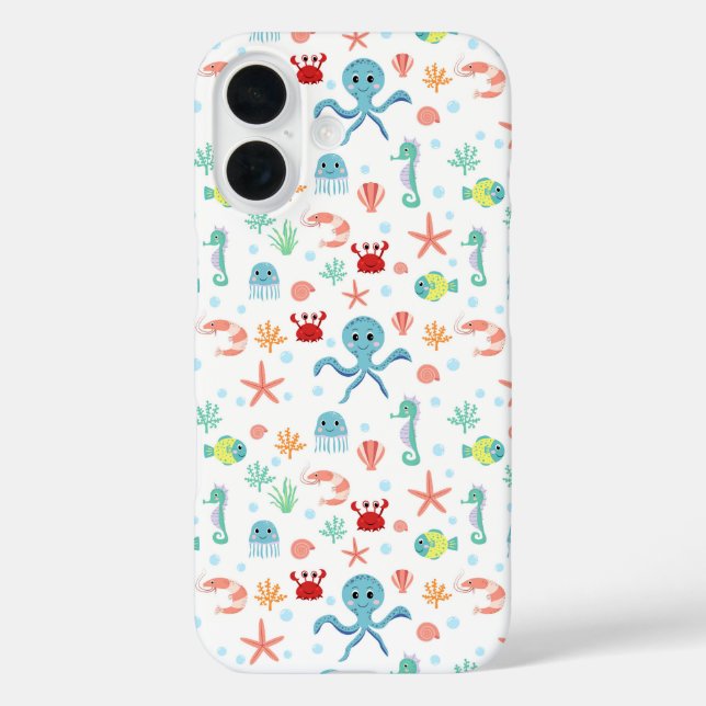 Funda iPhone 16 Patrón del mundo marino (Reverso )