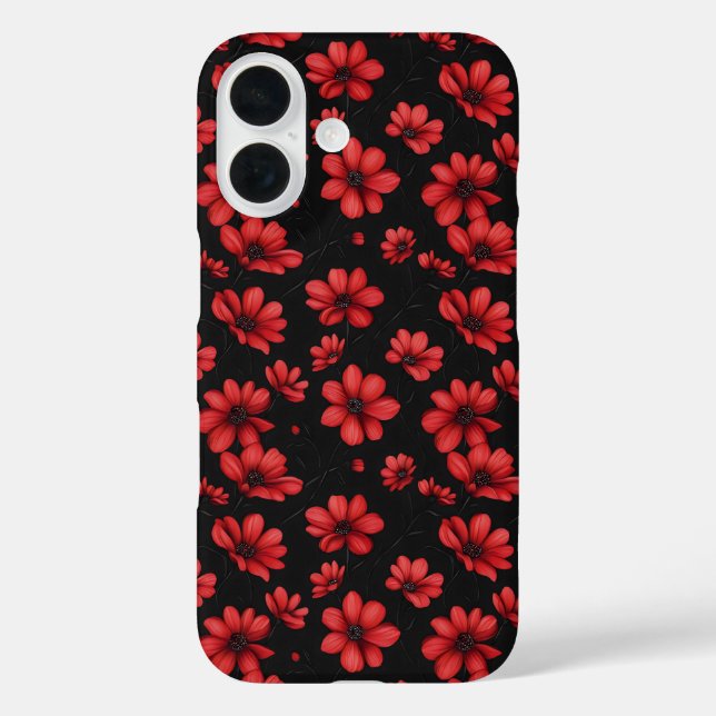 Funda iPhone 16 Patrón elegante de flores rojas (Reverso )