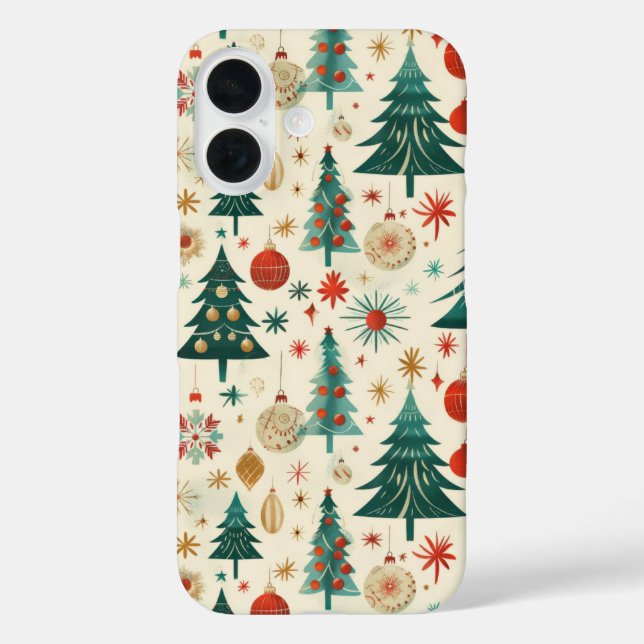 Funda iPhone 16 Patrón festivo de vacaciones de invierno (Reverso )