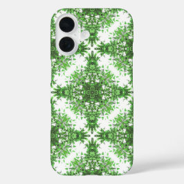 Funda iPhone 16 Patrón Floral abstracto en negro y verde en blanco
