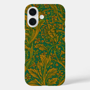 Funda iPhone 16 Patrón floral Arcadia de William Morris verde dora
