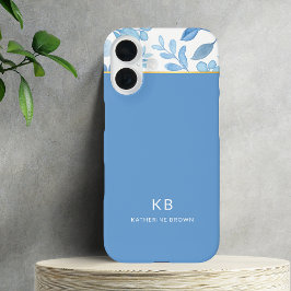 Funda iPhone 16 Patrón floral azul elegante moderno