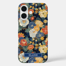 Patrón Floral Azul Japonés Monogramado