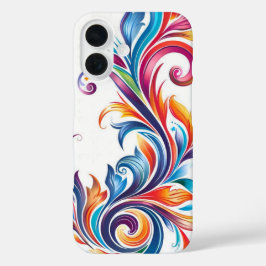 Funda iPhone 16 Patrón floral barroco de arcoíris vibrante