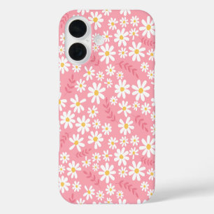 Funda iPhone 16 Patrón floral continuo de margaritas rosadas y bla