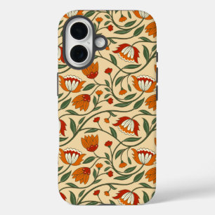 Funda iPhone 16 Patrón floral continuo sobre fondo beige