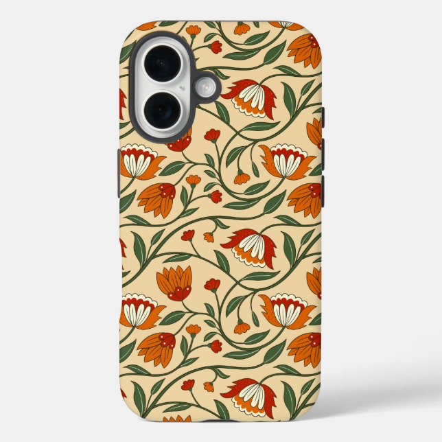 Funda iPhone 16 Patrón floral continuo sobre fondo beige (Reverso )