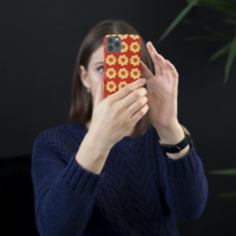 Funda iPhone 16 Patrón floral Dahlia amarillo en rojo