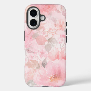 Funda iPhone 16 Patrón floral de acuarela rosa rubor