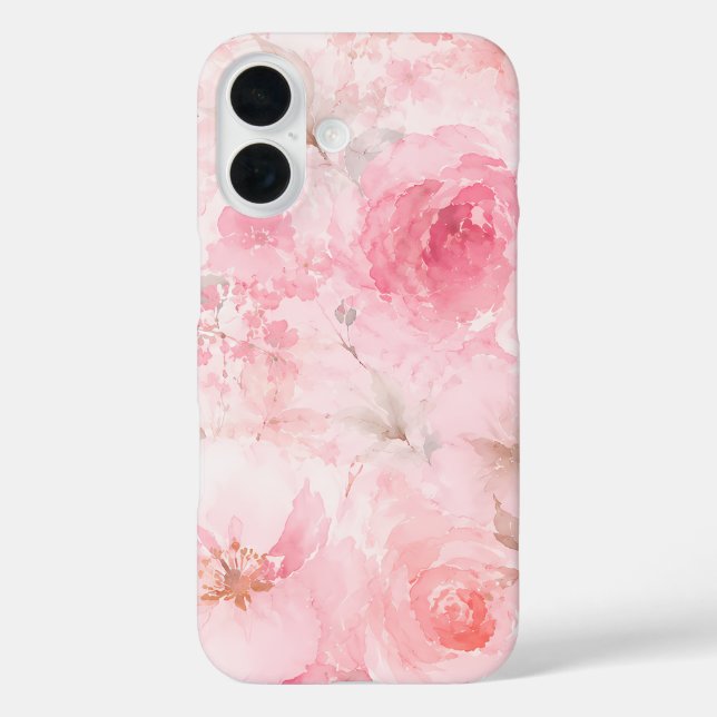 Funda iPhone 16 Patrón floral de acuarela rosa rubor (Reverso )