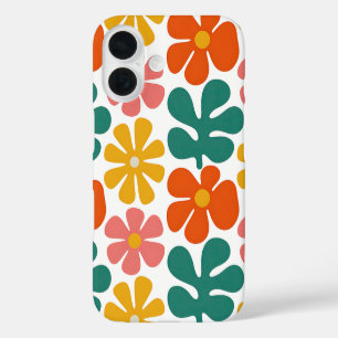 Funda iPhone 16 Patrón floral de arte popular retro de los 70