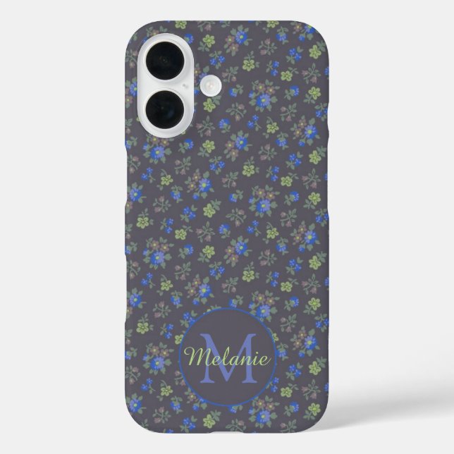 Funda iPhone 16 Patrón floral de Bonito azul oscuro personalizado (Reverso )