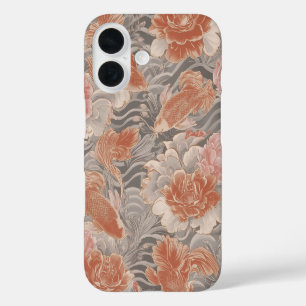 Funda iPhone 16 Patrón floral de Chinoiserie Coral Koi