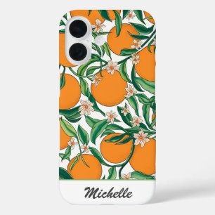 Funda iPhone 16 Patrón floral de cítricos Naranjas personalizados