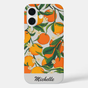 Funda iPhone 16 Patrón floral de cítricos Naranjas personalizados