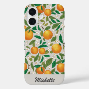 Funda iPhone 16 Patrón floral de cítricos Naranjas personalizados