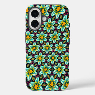 Funda iPhone 16 Patrón floral de estrellas verdes