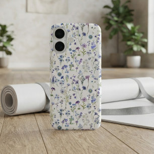 Funda iPhone 16 Patrón floral de flores silvestres acuarela azul p