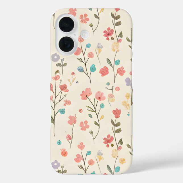 Funda iPhone 16 Patrón floral de prado en acuarela (Reverso )