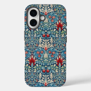 Funda iPhone 16 Patrón floral en hojas verdes fondo azul