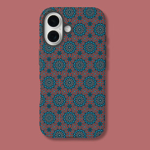 Funda iPhone 16 Patrón floral geométrico mosaico antiguo