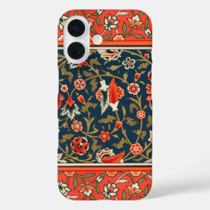 Funda iPhone 16 Patrón floral indo-persa bohemio vintage rojo