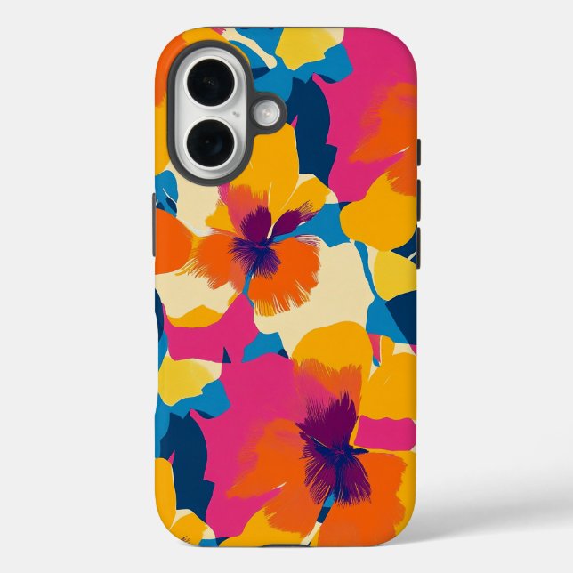 Funda iPhone 16 Patrón floral moderno de verano brillante (Reverso )