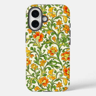 Funda iPhone 16 patrón floral naranja y amarillo Art Nouveau
