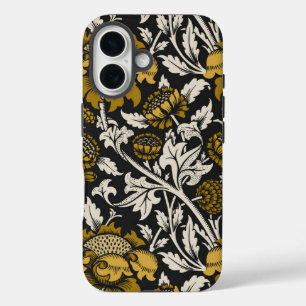 Funda iPhone 16 Patrón floral ornamentado con grandes flores dorad