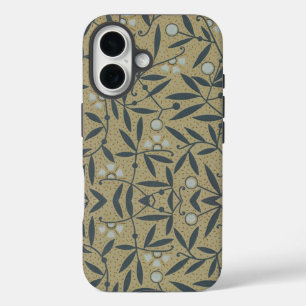 Funda iPhone 16 Patrón floral ornamentado con vides azul oscuro