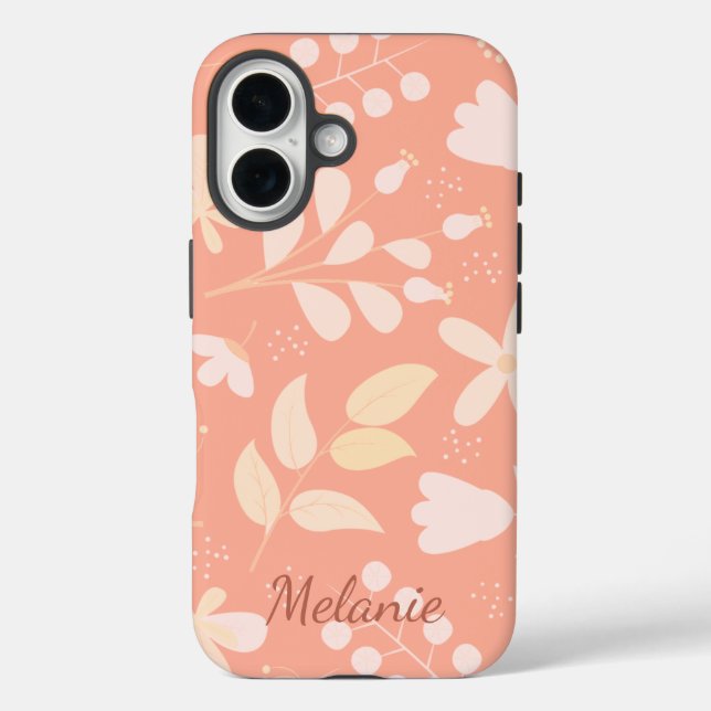 Funda iPhone 16 Patrón floral Peach moderno personalizado (Reverso )