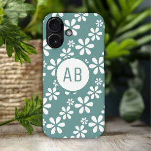 Funda iPhone 16 Patrón Floral Personalizado Monograma Moderno Feme