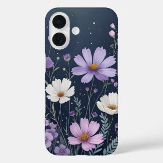 Funda iPhone 16 Patrón floral púrpura negro - negro blanco