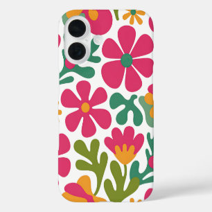 Funda iPhone 16 Patrón floral retro rosa sin costuras