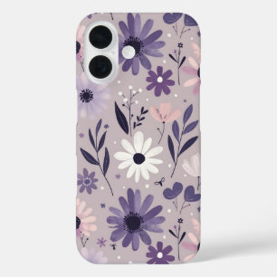 Funda iPhone 16 Patrón floral rosa púrpura pastel whimsigocolor os