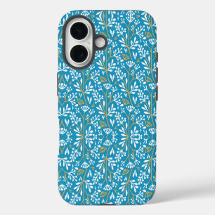 Funda iPhone 16 Patrón floral sin costuras: blanco y dorado sobre 