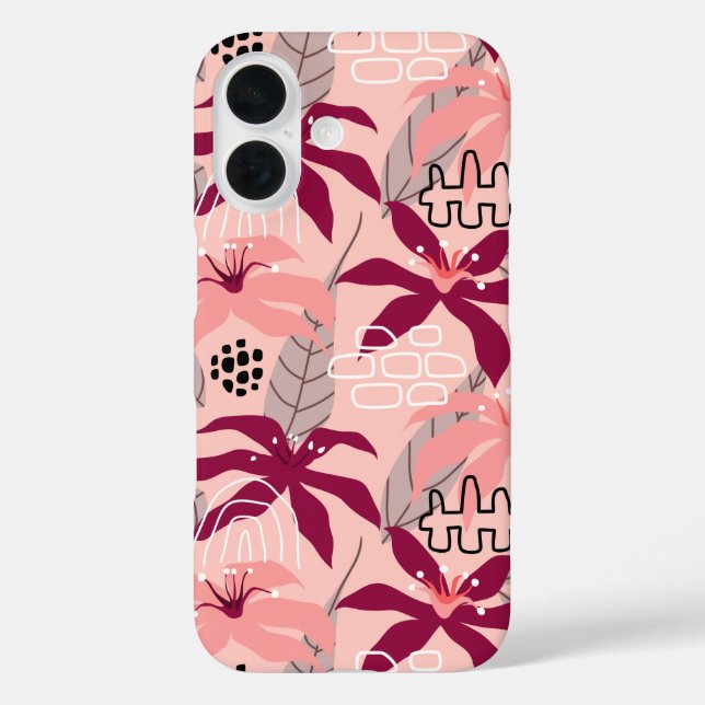 Funda iPhone 16 Patrón floral tropical moderno (Reverso )