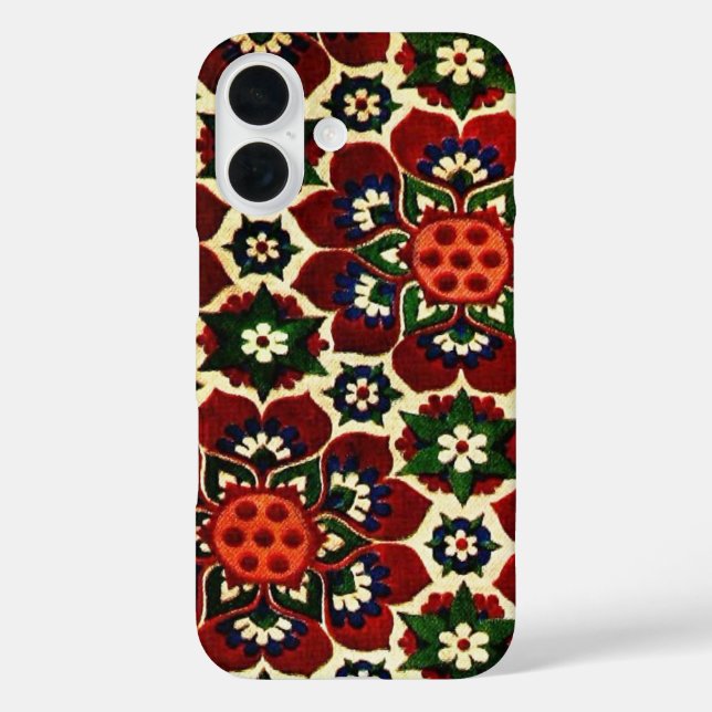 Funda iPhone 16 Patrón floral vintage (Reverso )