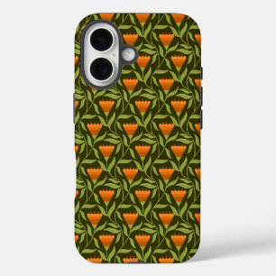 Funda iPhone 16 Patrón floral vintage con tulipanes naranjas